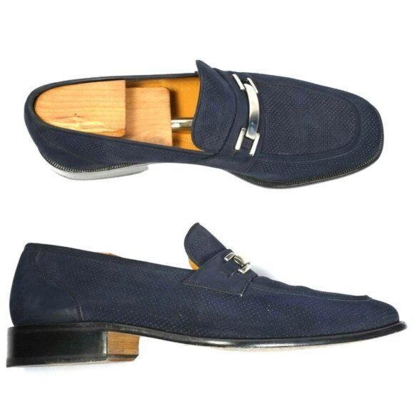 European PELLE Line Blue Suede Bit Loafers Mens 9.5M Designer Dress Shoes Spain - Picture 2 of 8
